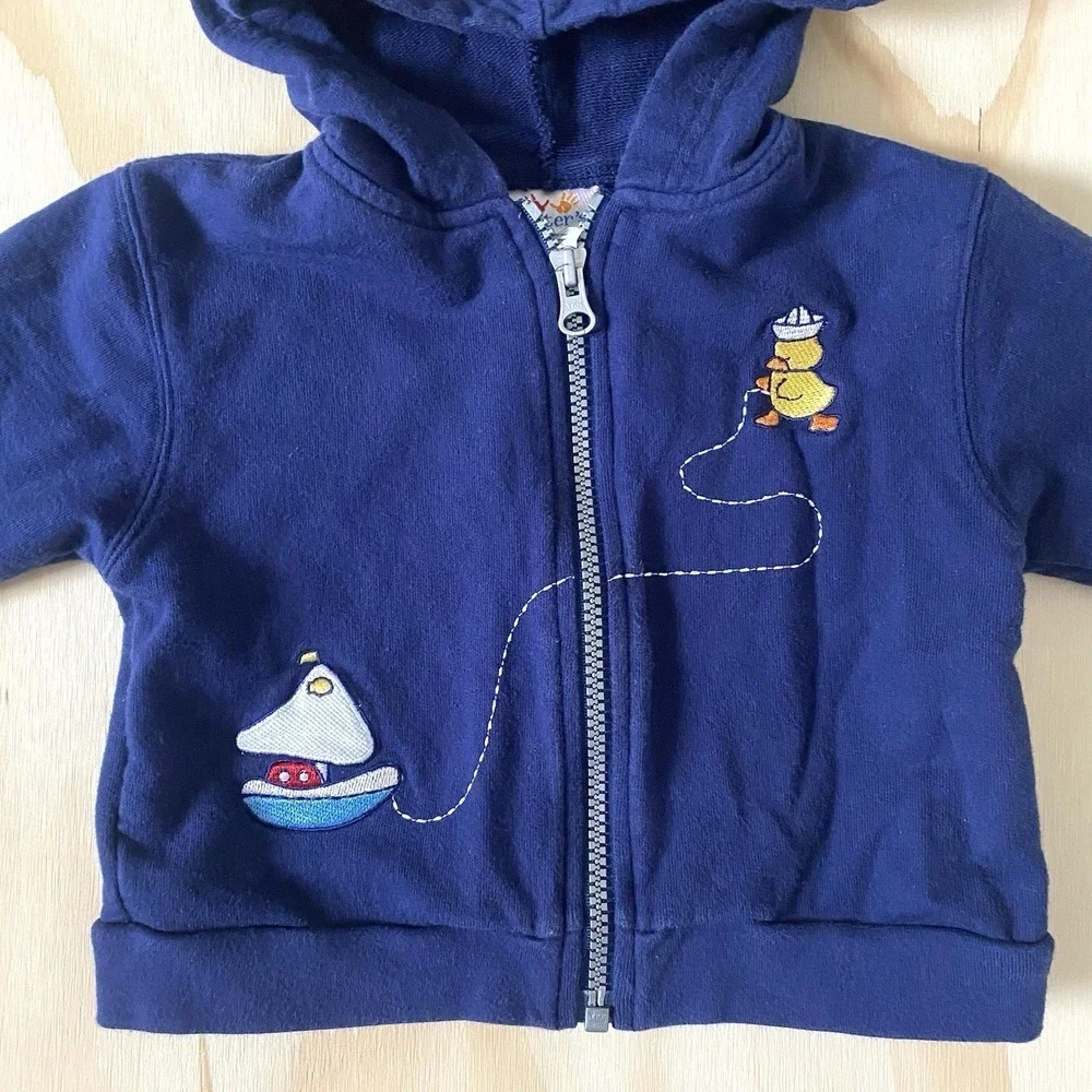 Vintage RARE Carter's embroidered Nautical Baby Duck Sailboat Hoodie 9-12 Months